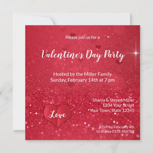 Valentijn Red Paper Heart Glitter Party Invitation Kaart (Achterkant)