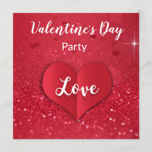 Valentijn Red Paper Heart Glitter Party Invitation Kaart