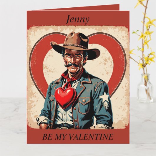 VALENTIJN RETRO COWBOY bewerkbare kaart (Gele Bloem)