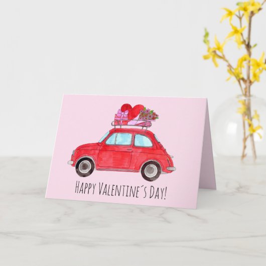 Valentijn Retro Fiat 500 Kaart (Gele Bloem)