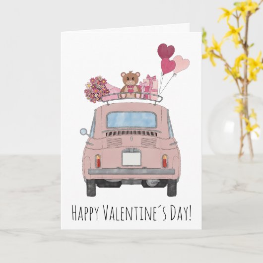 Valentijn Retro Fiat 500 Kaart (Gele Bloem)