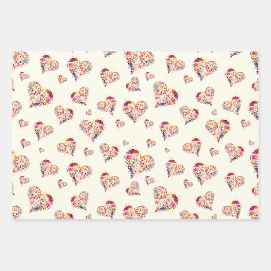 Valentijn retro hartenpatroon inpakpapier vel (Voorkant)