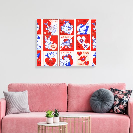 Valentijn Retro Liefde Knuffels Schattige Patroon Canvas Afdruk (Insitu (Woonkamer))