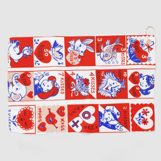 Valentijn Retro Liefde Knuffels Schattige Patroon Golfhanddoek (Horizontaal)