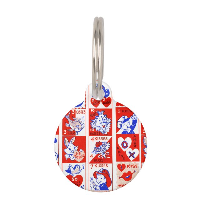 Valentijn Retro Liefde Knuffels Schattige Patroon Huisdierpenning (Voorkant)