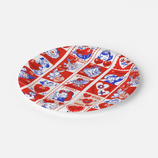 Valentijn Retro Liefde Knuffels Schattige Patroon Papieren Bordje (Gekanteld)