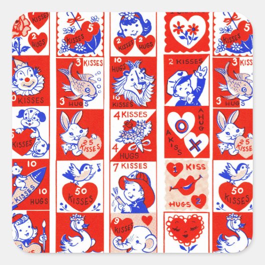 Valentijn Retro Liefde Knuffels Schattige Patroon Vierkante Sticker (Voorkant)