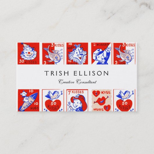 Valentijn Retro Liefde Knuffels Schattige Patroon Visitekaartje (Voorkant)