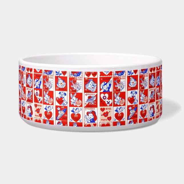 Valentijn Retro Liefde Knuffels Schattige Patroon Voerbakje (Voorkant)