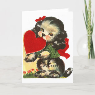 Valentijn Retro Mooie Puppy en Hart Feestdagen Kaart