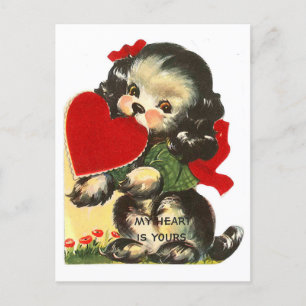 Valentijn Retro Mooie Puppy en Hart Feestdagenkaart
