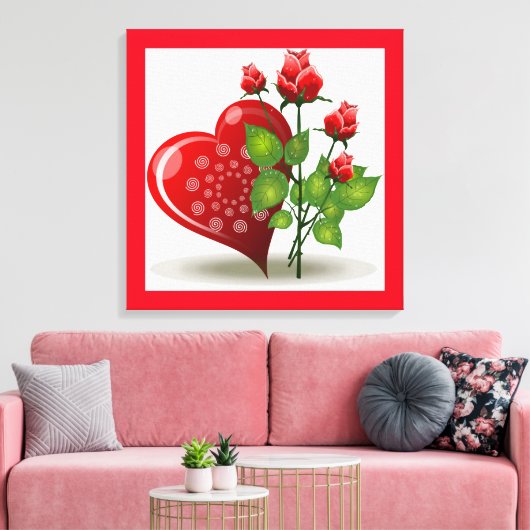 VALENTIJN RODE HART EN RODE ROSEN CANVAS AFDRUK (Insitu (Woonkamer))