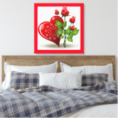 VALENTIJN RODE HART EN RODE ROSEN CANVAS AFDRUK (Insitu (Slaapkamer))