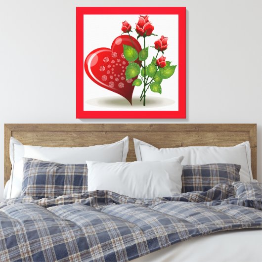 VALENTIJN RODE HART EN RODE ROSEN CANVAS AFDRUK (Insitu (Slaapkamer))