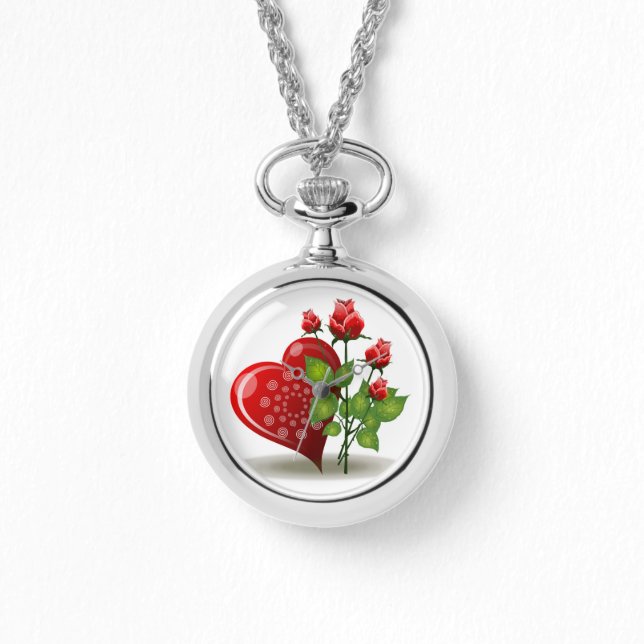 VALENTIJN RODE HART EN RODE ROSEN HORLOGE (Voorkant)