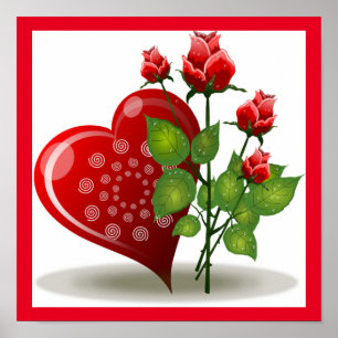 VALENTIJN RODE HART EN RODE ROSEN POSTER