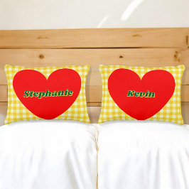Valentijn Rode Hart Geel Gingham Paar Gift Accent Kussen