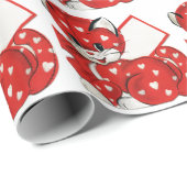 Valentijn Rode Kat Witte Harten Retro Liefde Cadeaupapier (Rol Hoek)