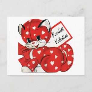  Valentijn Rode Kat Witte Harten Retro Liefde Feestdagenkaart