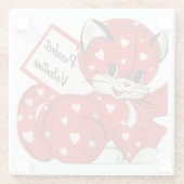  Valentijn Rode Kat Witte Harten Retro Liefde Glazen Onderzetter (Achterkant)