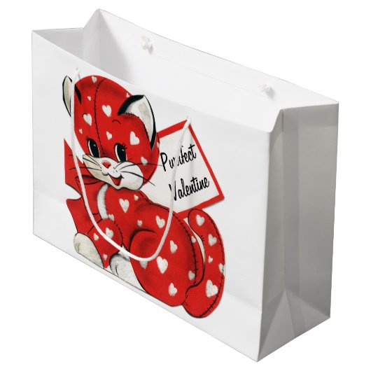 Valentijn Rode Kat Witte Harten Retro Liefde Groot Cadeauzakje (Voorkant Gekanteld)