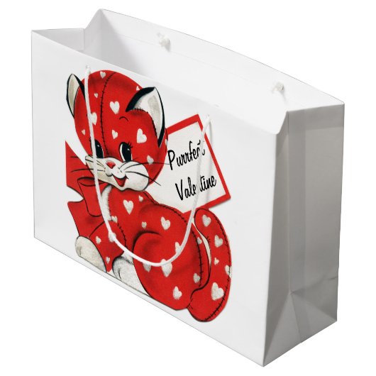 Valentijn Rode Kat Witte Harten Retro Liefde Groot Cadeauzakje (Achterkant Gekanteld)