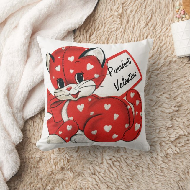  Valentijn Rode Kat Witte Harten Retro Liefde Kussen (Deken)