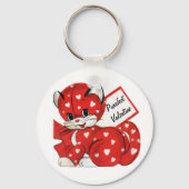  Valentijn Rode Kat Witte Harten Retro Liefde Sleutelhanger (Voorkant)