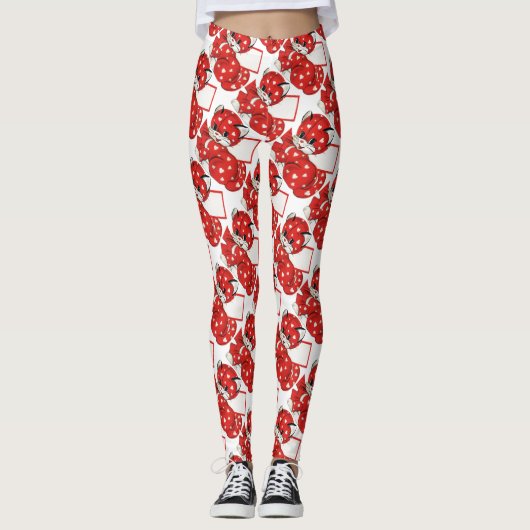 Valentijn Rode Kat Witte Harten Schattigee Liefde Leggings (Voorkant)