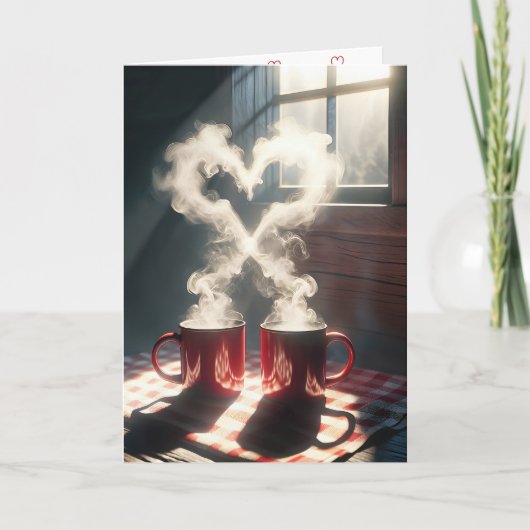 Valentijn rode Mokken met stomende hart Feestdagen Kaart (Voorkant)