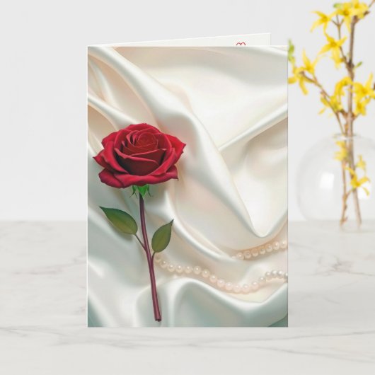 Valentijn rode roos met parels kaart (Gele Bloem)