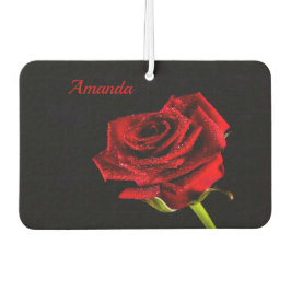 Valentijn rode roos met waterdruppels en naam luchtverfrisser