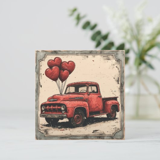 Valentijn Rode Vrachtwagen:  Harten Feestdagenkaart (Staand voorkant)