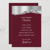 Valentijn Romantic Poem Burgundy Silver Metallic Feestdagenkaart (Voorkant / Achterkant)