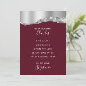 Valentijn Romantic Poem Burgundy Silver Metallic Feestdagenkaart (Staand voorkant)
