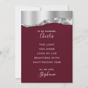 Valentijn Romantic Poem Burgundy Silver Metallic Feestdagenkaart