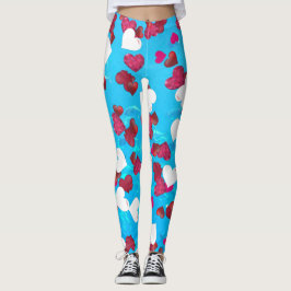 Valentijn Romantic Sweeping Hearts Aqua Blue Ocean Leggings