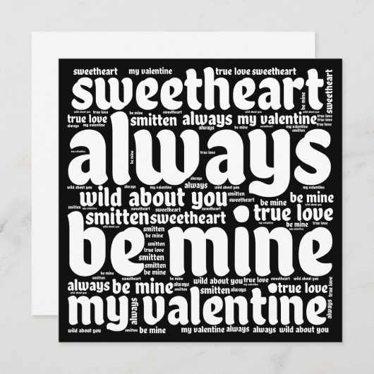 Valentijn Romantisch WordArt Witte Tekst Zwart Feestdagenkaart (Voorkant / Achterkant)