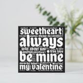 Valentijn Romantisch WordArt Witte Tekst Zwart Feestdagenkaart (Staand voorkant)