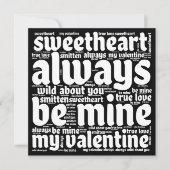 Valentijn Romantisch WordArt Witte Tekst Zwart Feestdagenkaart (Voorkant)