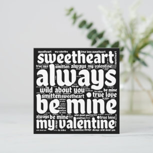 Valentijn Romantisch WordArt Witte Tekst Zwart Feestdagenkaart