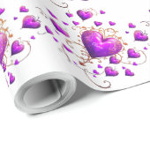 Valentijn Romantische Harten Patroon Paarse Cadeaupapier (Rol Hoek)