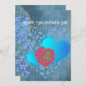 Valentijn-Romantische Rozen die een hartblauwe kaa Kaart (Voorkant / Achterkant)