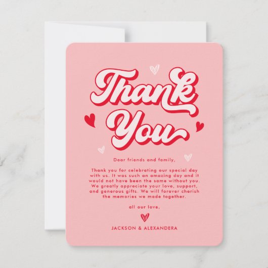 Valentijn rood en roze bruiloft bedankkaart kaart (Voorkant)