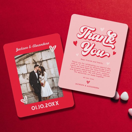 Valentijn rood en roze bruiloft bedankkaart kaart