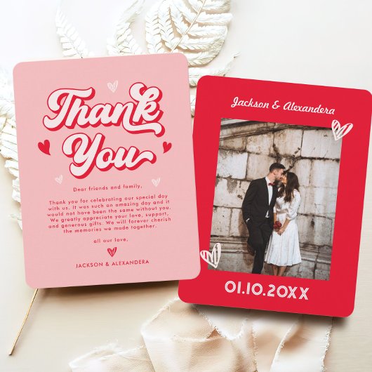 Valentijn rood en roze bruiloft bedankkaart kaart