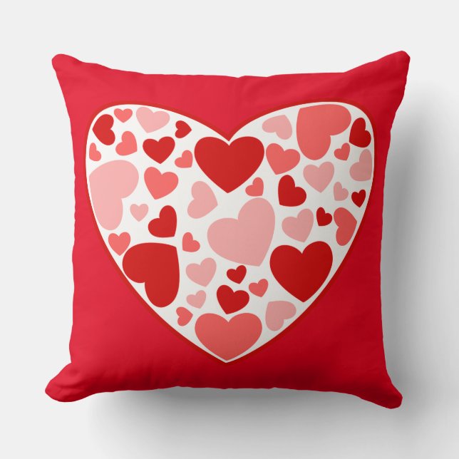 Valentijn rood en roze harten in hart kussen (Voorkant)
