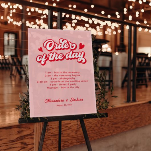 Valentijn Rood en Roze Trouwvolgorde van de dag Acryl Bord