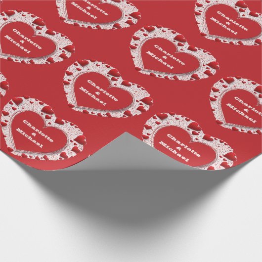 Valentijn rood en wit liefde hart patroon cadeaupapier (Hoek)