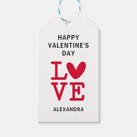 Valentijn rood en wit liefdeshart aangepaste cadea cadeaulabel (Voorkant)